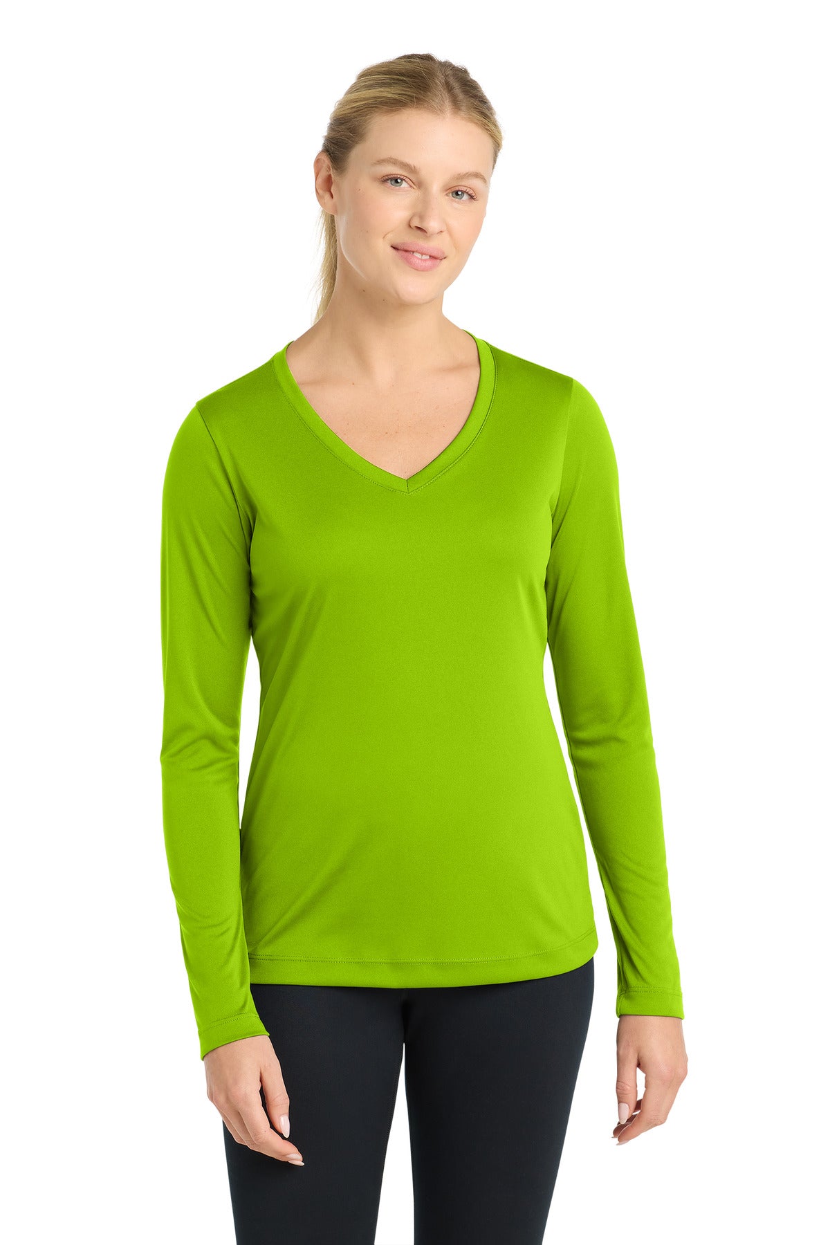 Sport-Tek Women's Long Sleeve PosiCharge Competitor V-Neck Tee LST353LS Lime Shock