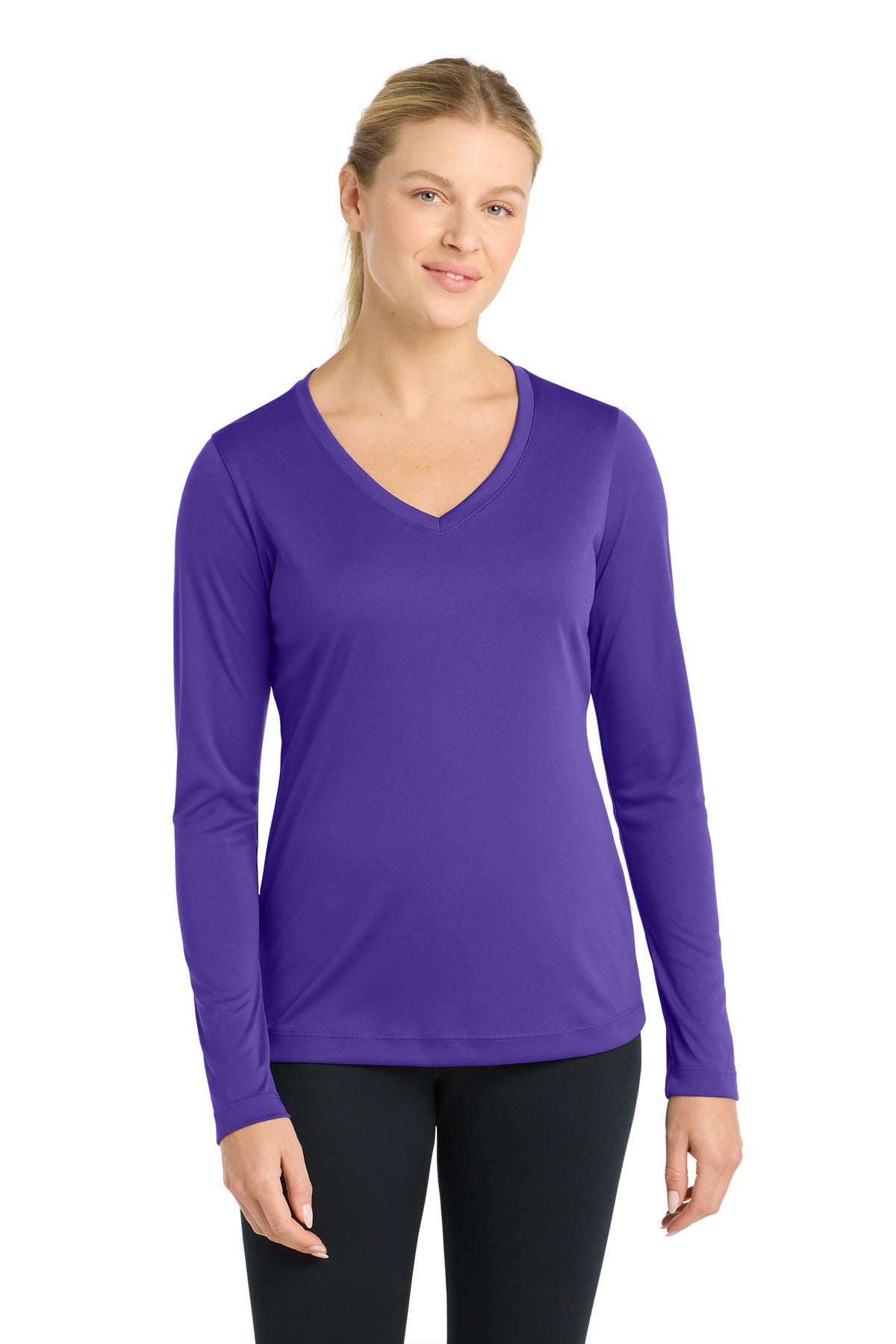 Sport-Tek Women's Long Sleeve PosiCharge Competitor V-Neck Tee LST353LS Purple