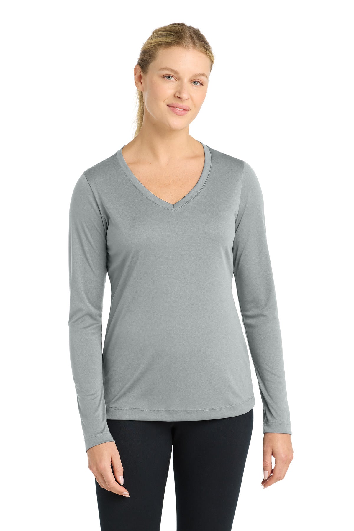 Sport-Tek Women's Long Sleeve PosiCharge Competitor V-Neck Tee LST353LS Silver