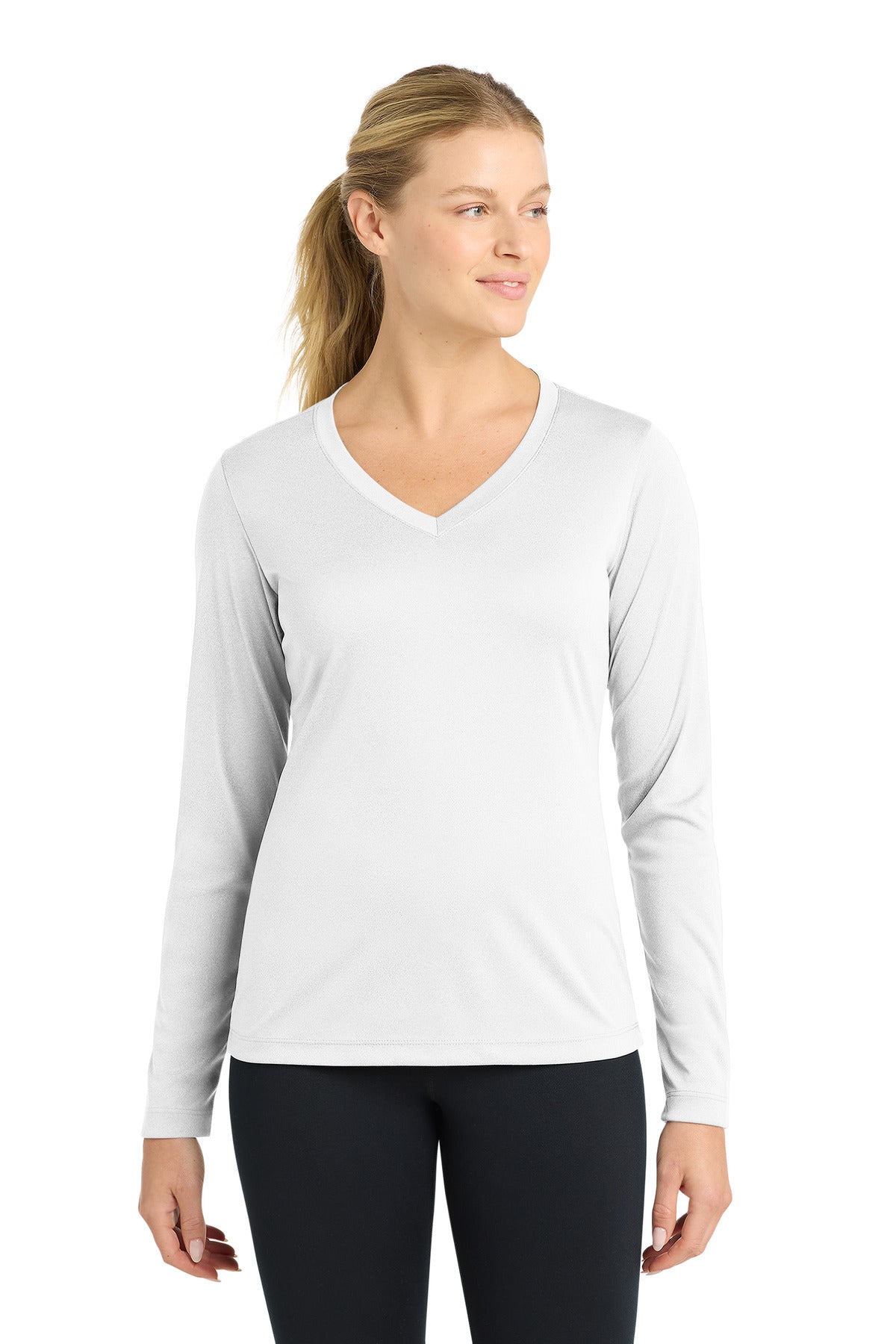 Sport-Tek Women's Long Sleeve PosiCharge Competitor V-Neck Tee LST353LS White