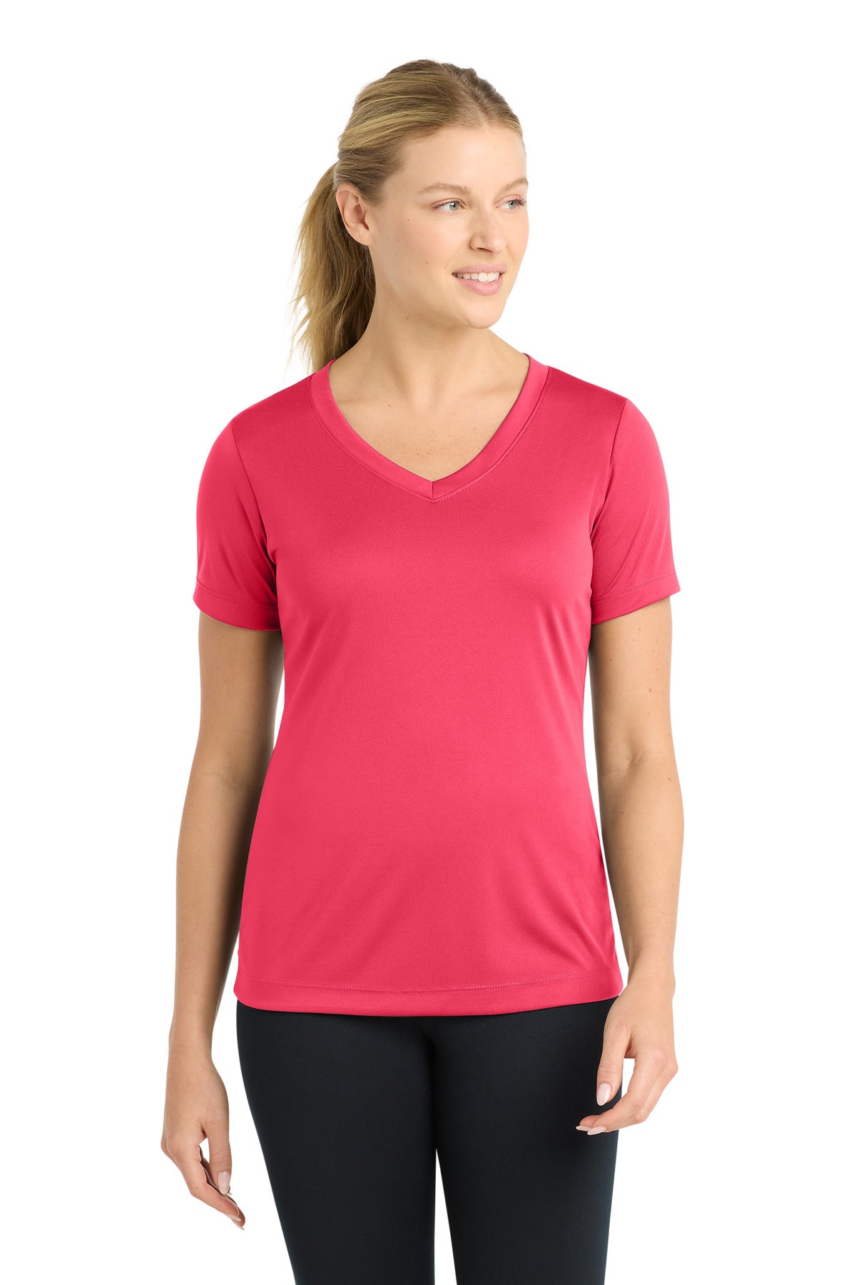 Sport-Tek Women's PosiCharge Competitor V-Neck Tee LST353 Hot Coral