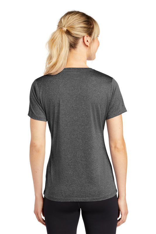 Sport-Tek Women's Heather Contender Scoop Neck Tee. LST360 Graphite Heather