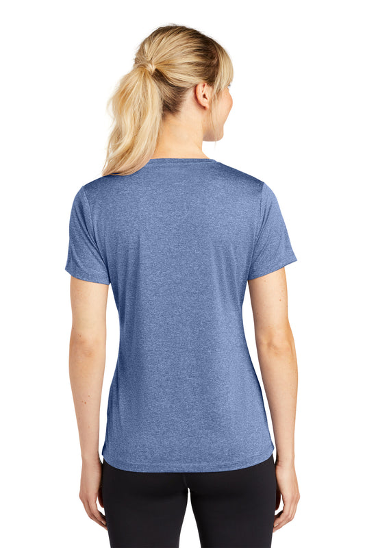 Sport-Tek Women's Heather Contender Scoop Neck Tee. LST360 True Navy Heather