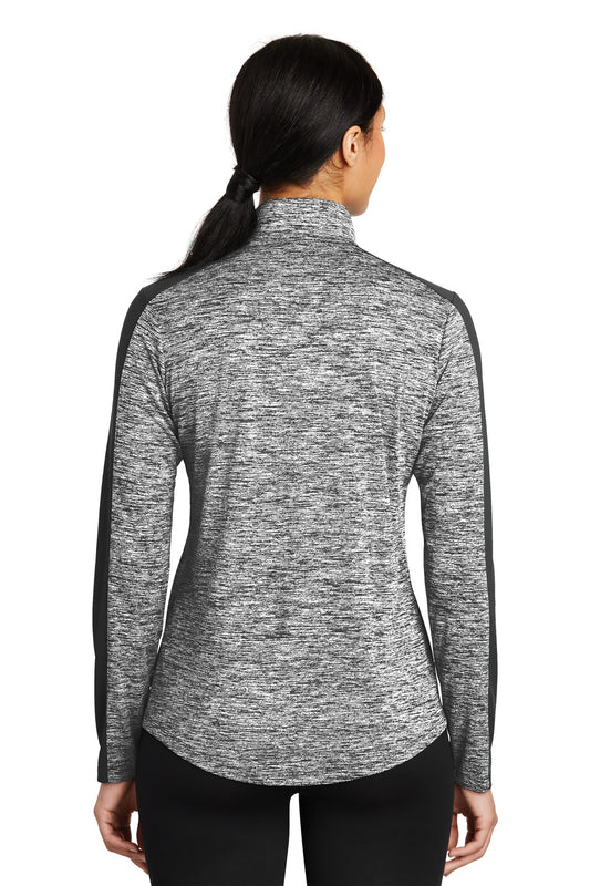 Sport-Tek Women's PosiCharge Electric Heather Colorblock 1/4-Zip Pullover. LST397 Black Electric/ Black