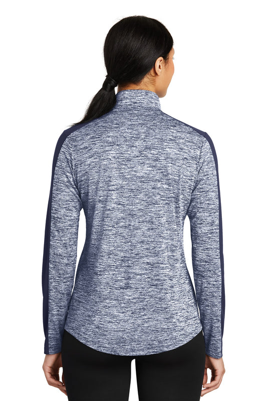 Sport-Tek Women's PosiCharge Electric Heather Colorblock 1/4-Zip Pullover. LST397 True Navy Electric/ True Navy
