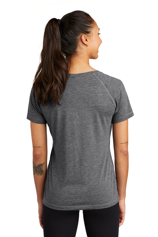 Sport-Tek Women's PosiCharge Tri-Blend Wicking Scoop Neck Raglan Tee. LST400 Dark Grey Heather