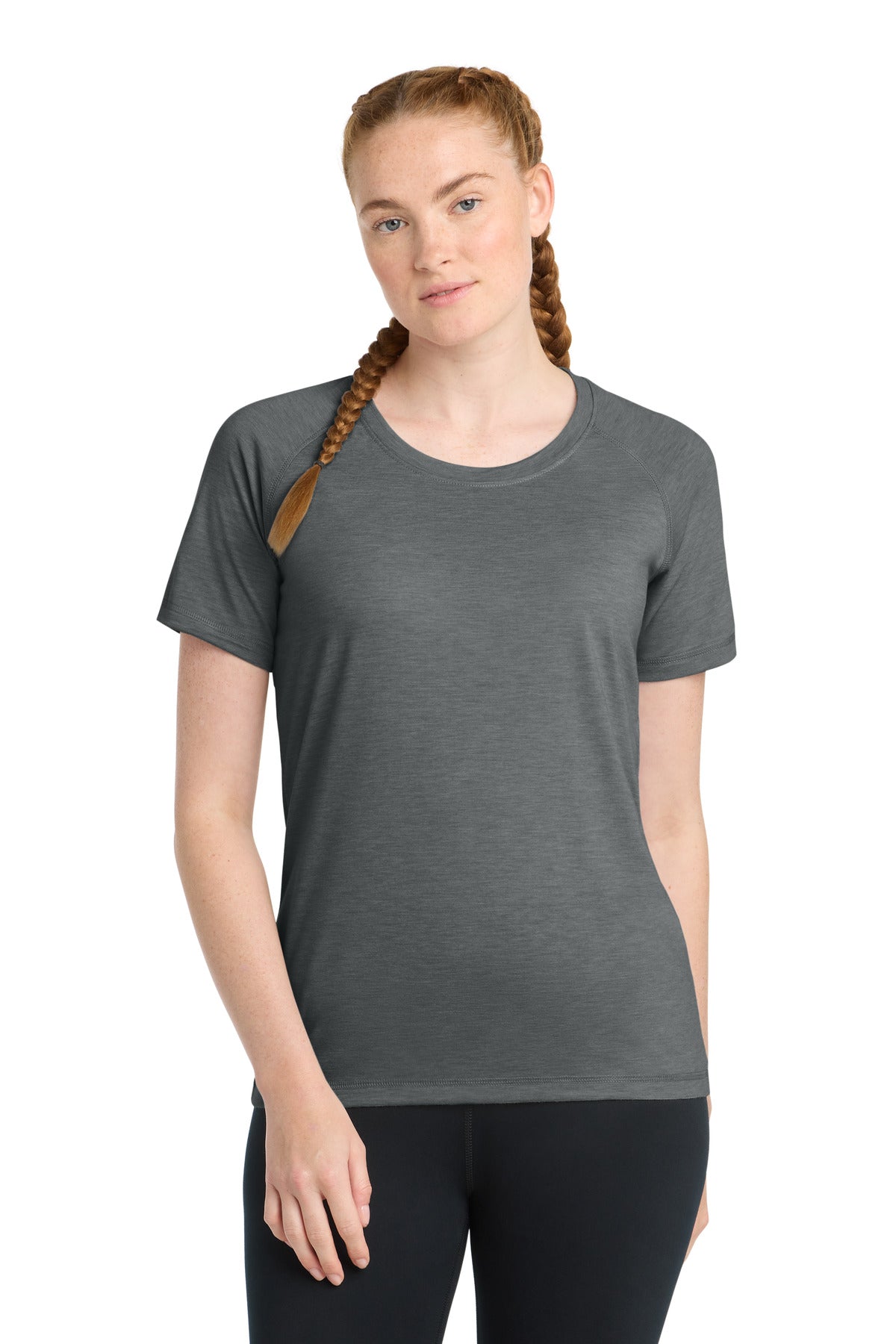 Sport-Tek Women's PosiCharge Tri-Blend Wicking Scoop Neck Raglan Tee LST400 Dark Grey Heather