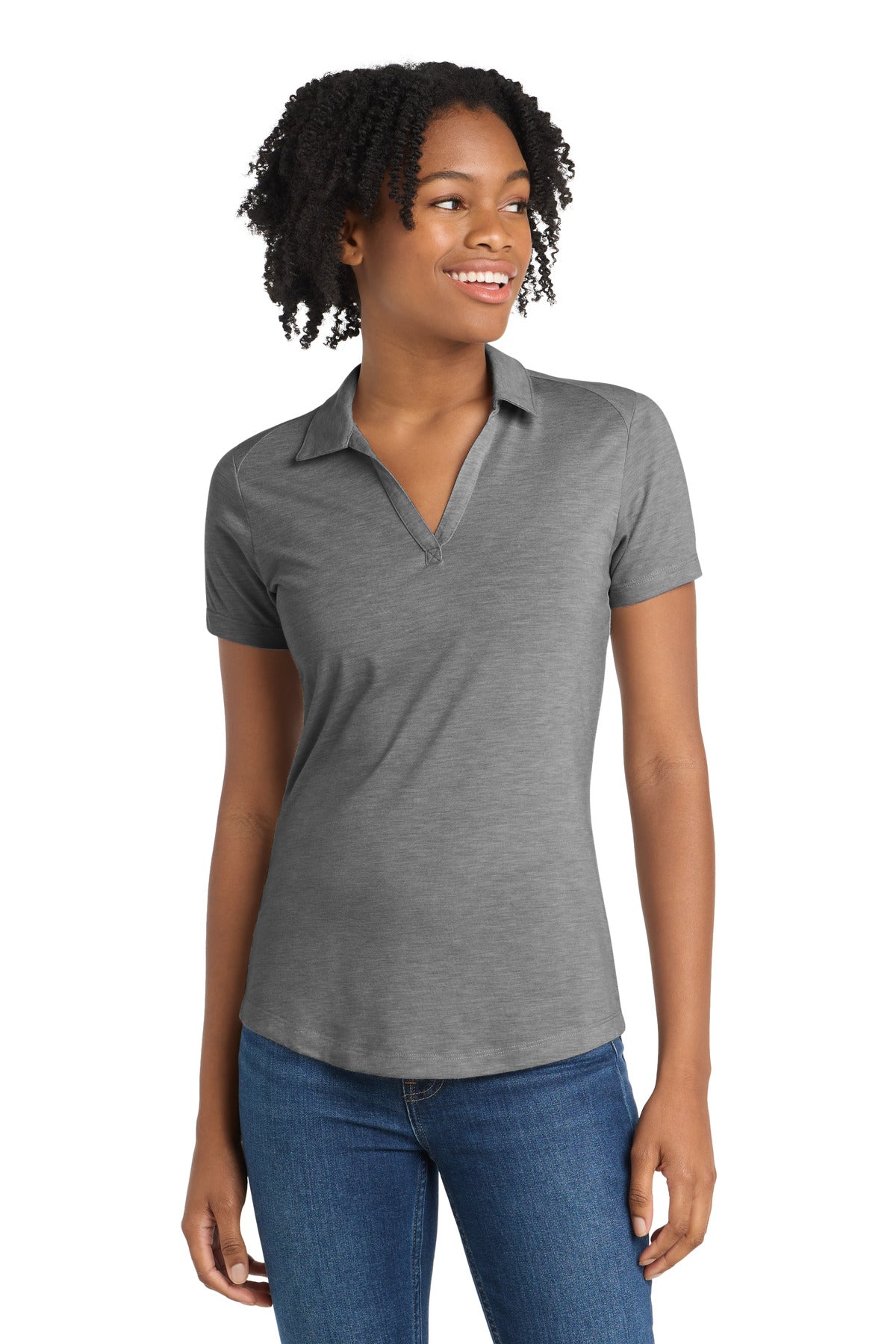 Sport-Tek Women's PosiCharge Tri-Blend Wicking Polo LST405 Dark Grey Heather
