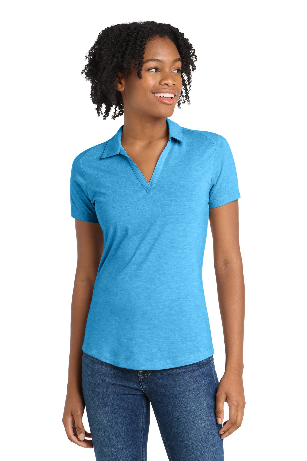 Sport-Tek Women's PosiCharge Tri-Blend Wicking Polo LST405 Pond Blue Heather