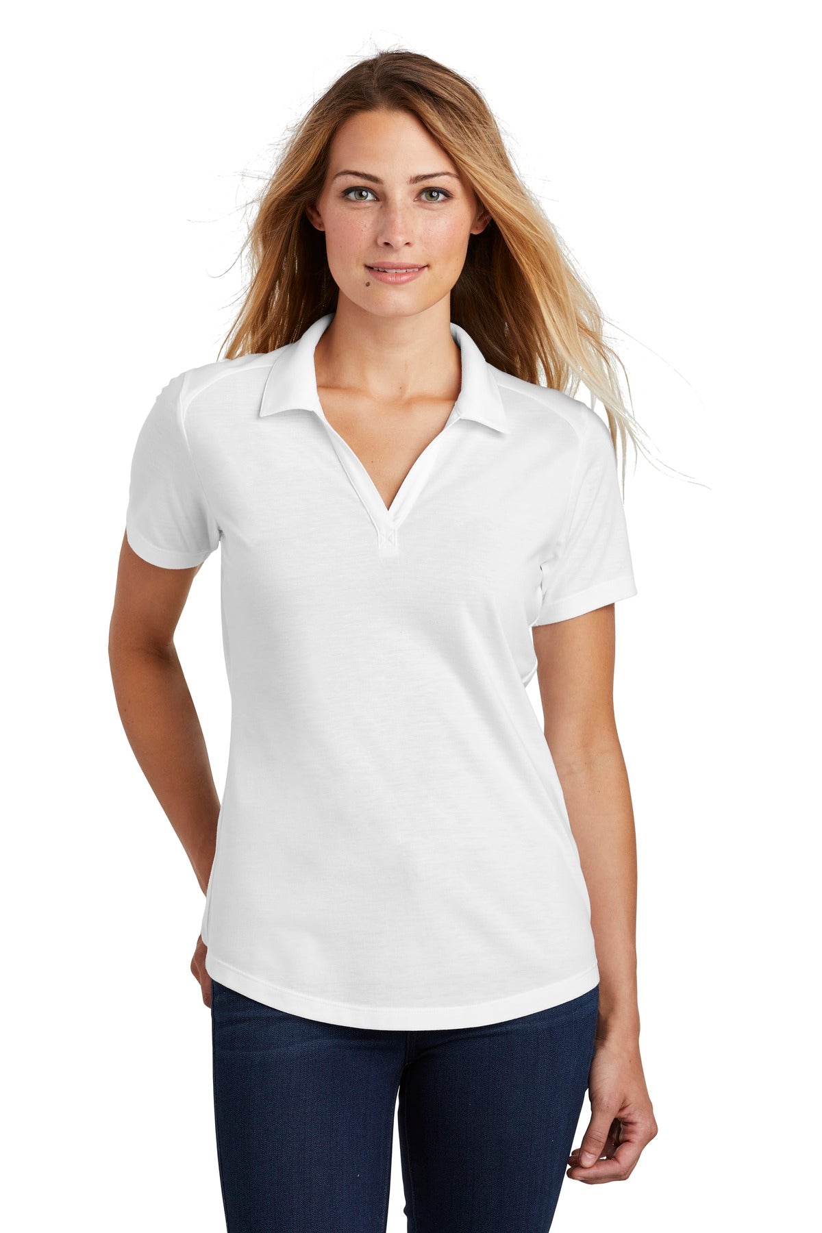 Sport-Tek Women's PosiCharge Tri-Blend Wicking Polo. LST405 White Triad Solid