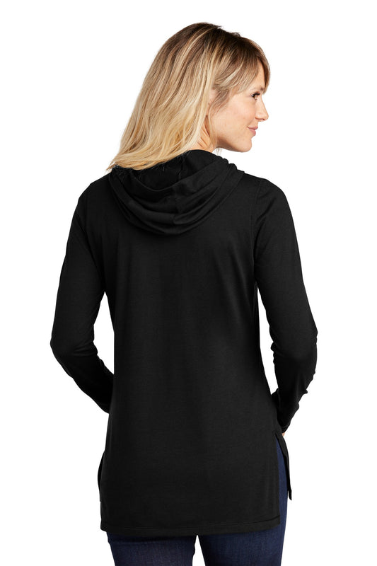 Sport-Tek Women's PosiCharge Tri-Blend Wicking Long Sleeve Hoodie LST406 Black Triad Solid