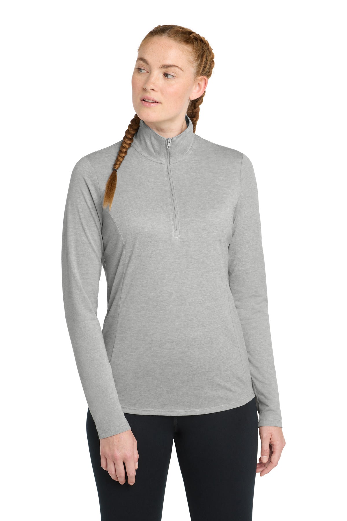 Sport-Tek Women's PosiCharge Tri-Blend Wicking 1/4-Zip Pullover LST407 Light Grey Heather