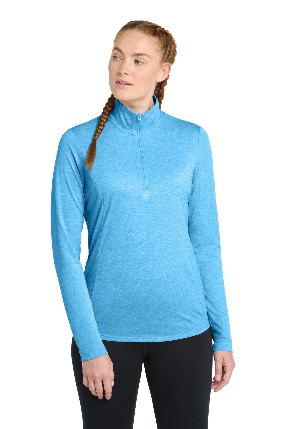 Sport-Tek Women's PosiCharge Tri-Blend Wicking 1/4-Zip Pullover LST407 Pond Blue Heather