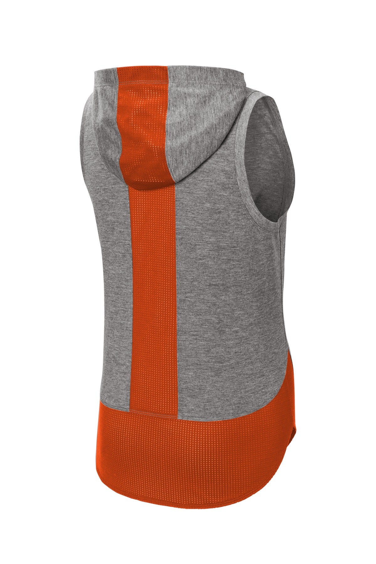 Sport-Tek Women's PosiCharge Tri-Blend Wicking Draft Hoodie Tank. LST410 Deep Orange/ Dark Grey Heather