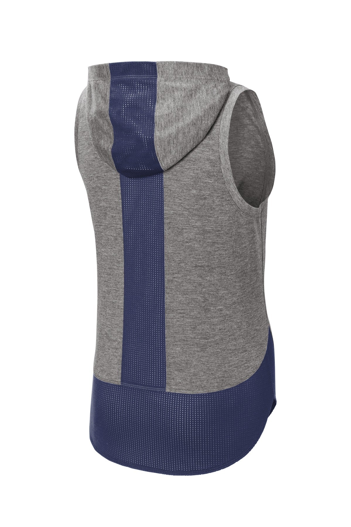 Sport-Tek Women's PosiCharge Tri-Blend Wicking Draft Hoodie Tank. LST410 True Navy/ Dark Grey Heather