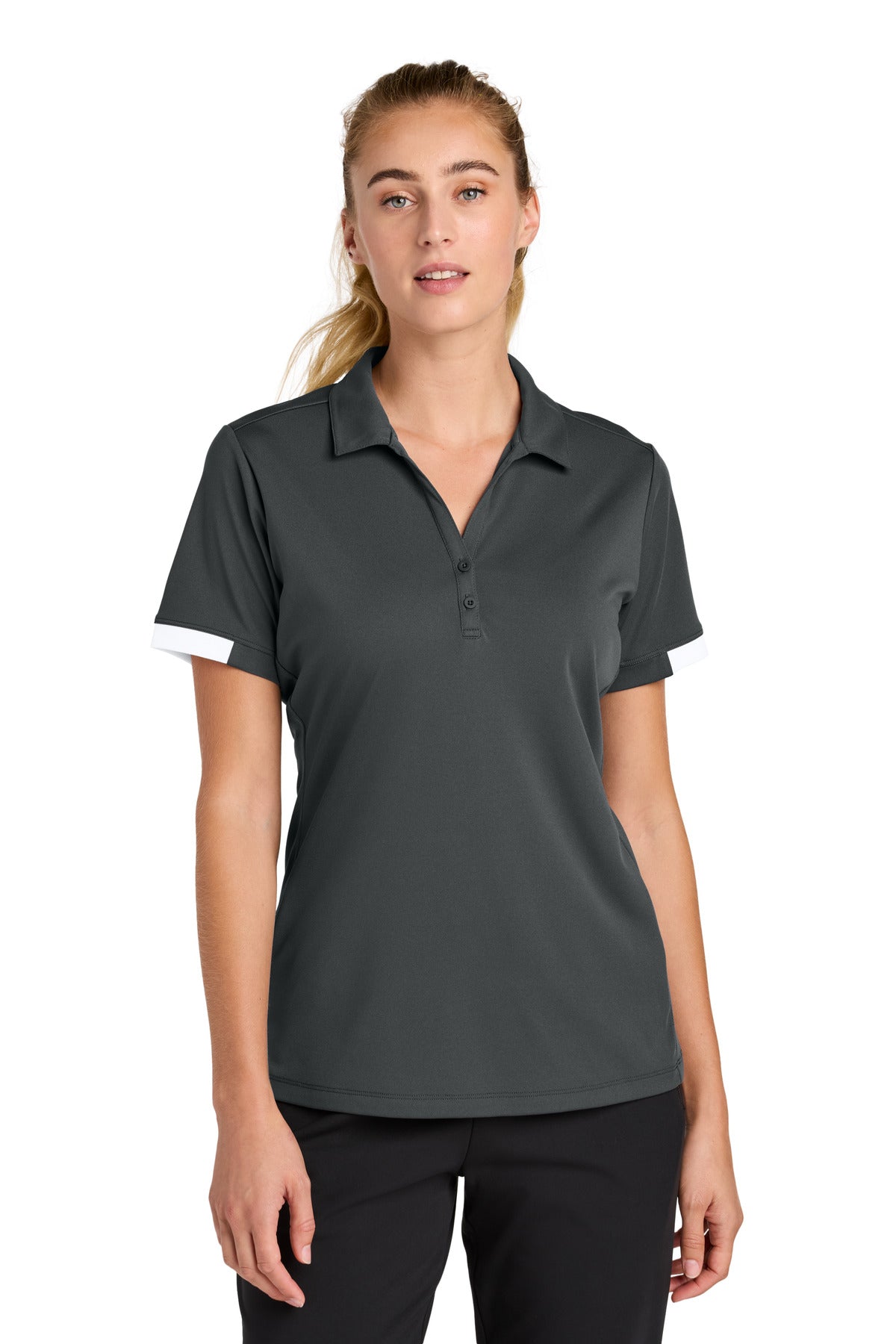Sport-Tek Women's Club Colorblock Polo LST444 Iron Grey/ White