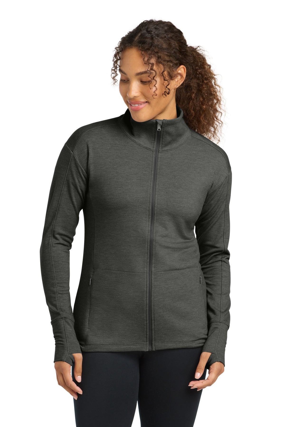 Sport-Tek Women's Sport-Wick Flex Fleece Full-Zip LST560 Dark Grey Heather
