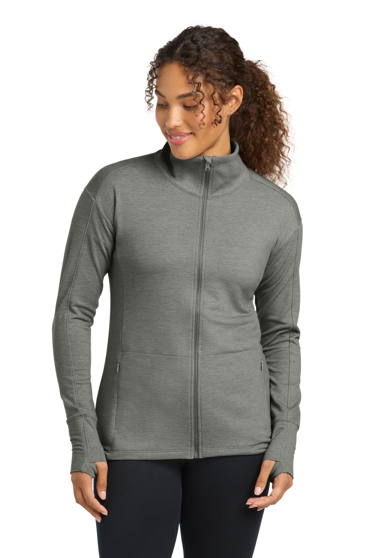 Sport-Tek Women's Sport-Wick Flex Fleece Full-Zip LST560 Light Grey Heather
