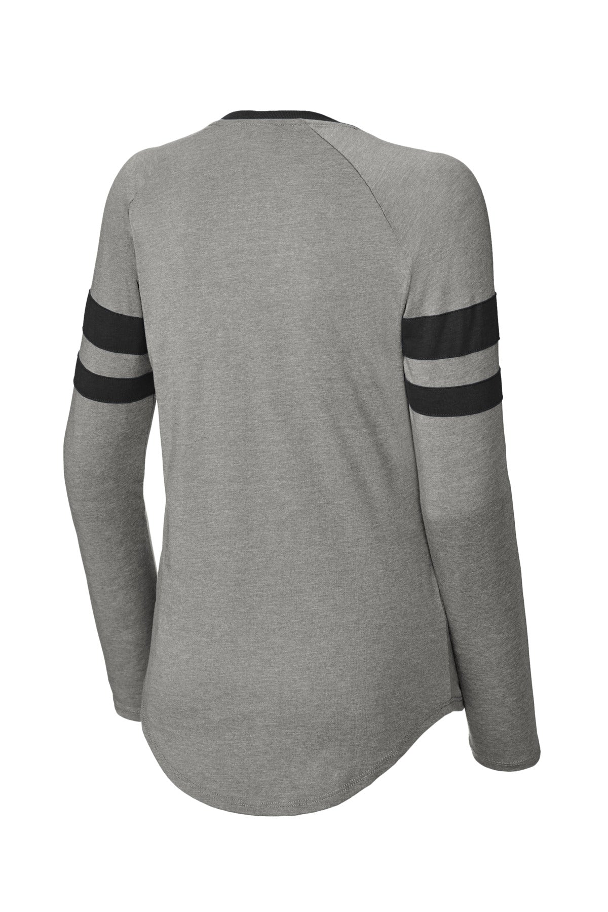 Sport-Tek Women's Halftime Stripe Long Sleeve V-Neck Tee LST6043 Black/ Vintage Heather