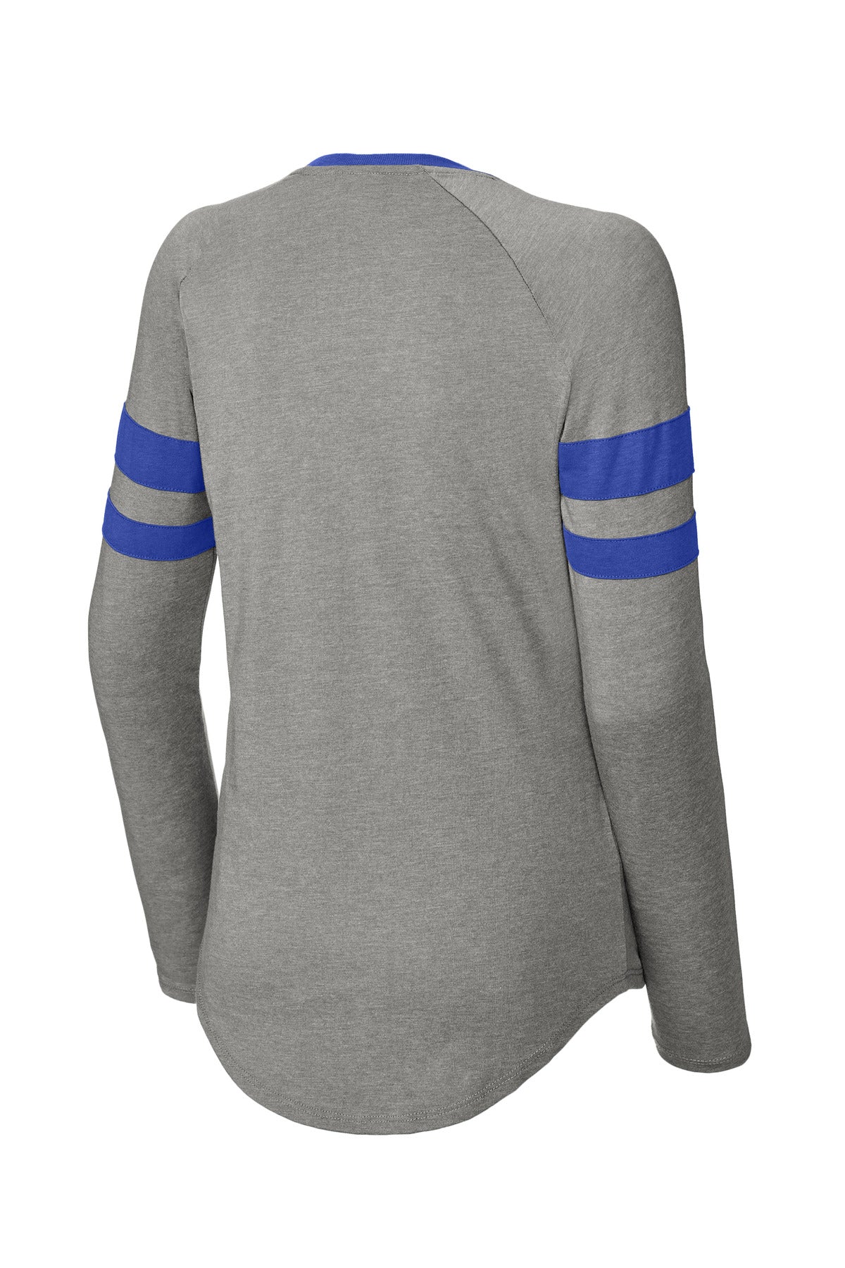Sport-Tek Women's Halftime Stripe Long Sleeve V-Neck Tee LST6043 True Royal/ Vintage Heather