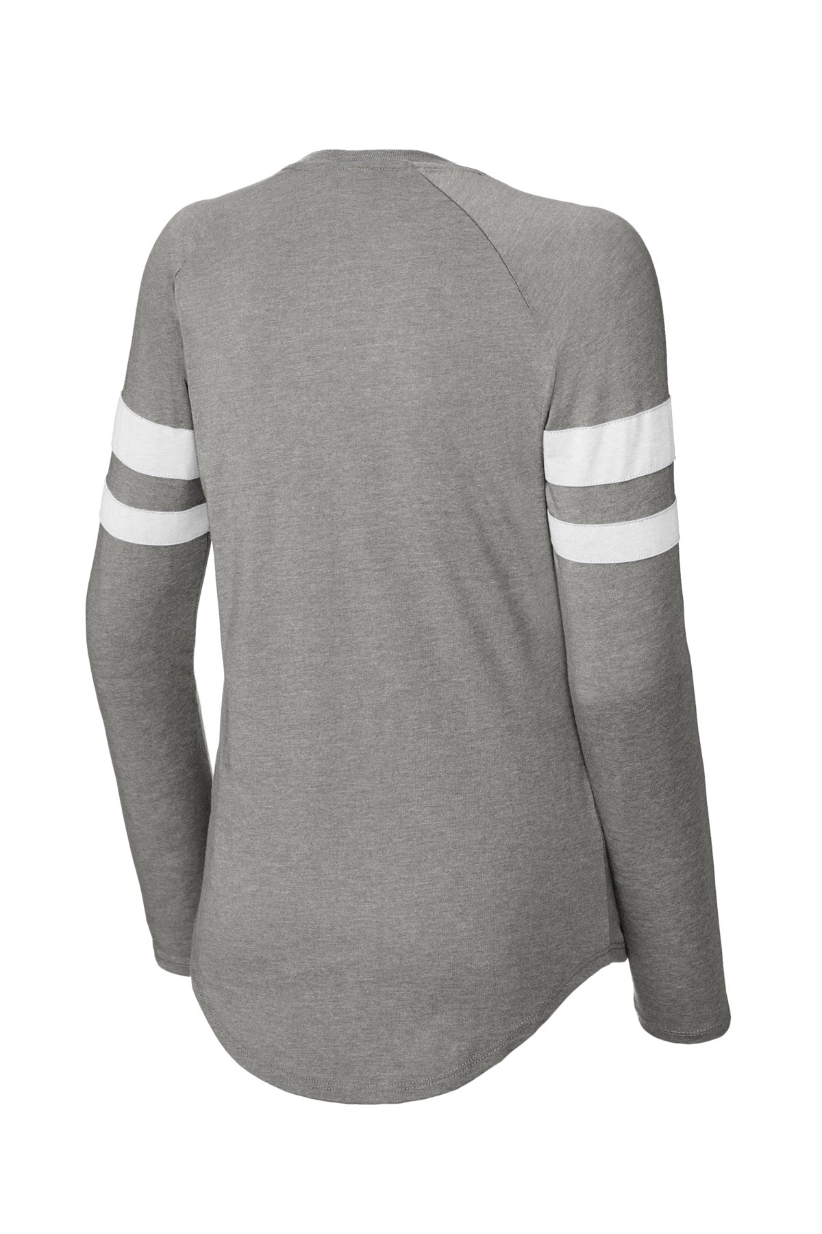 Sport-Tek Women's Halftime Stripe Long Sleeve V-Neck Tee LST6043 White/ Vintage Heather