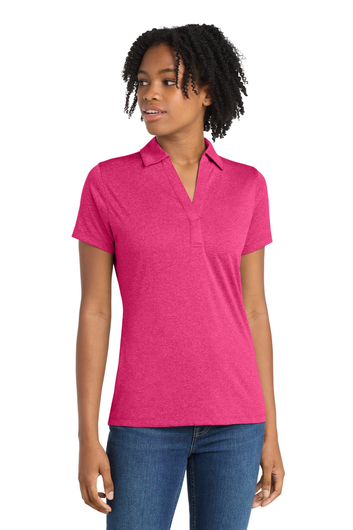 Sport-Tek Women's Heather Contender Polo LST660 Pink Raspberry Heather