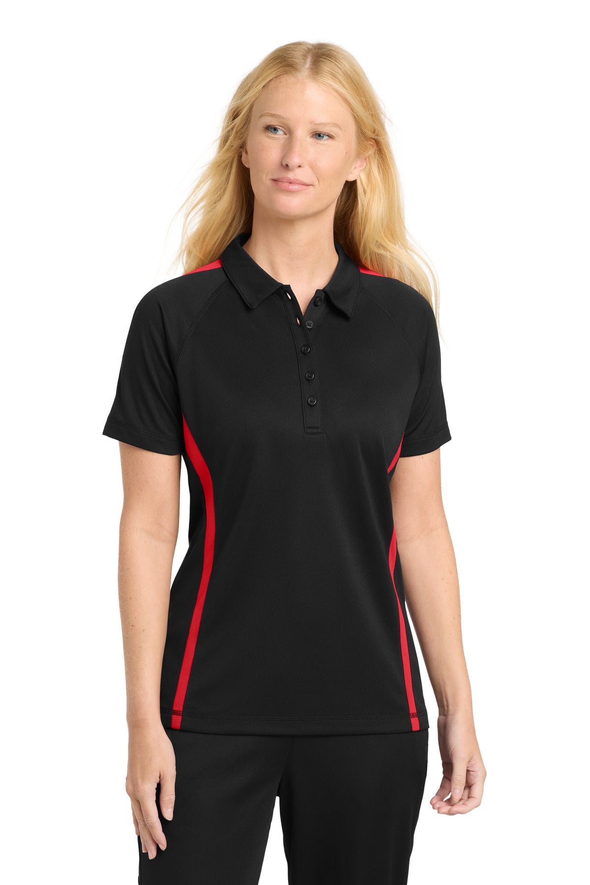 Sport-Tek Women's PosiCharge Micro-Mesh Colorblock Polo LST685 Black/ Red