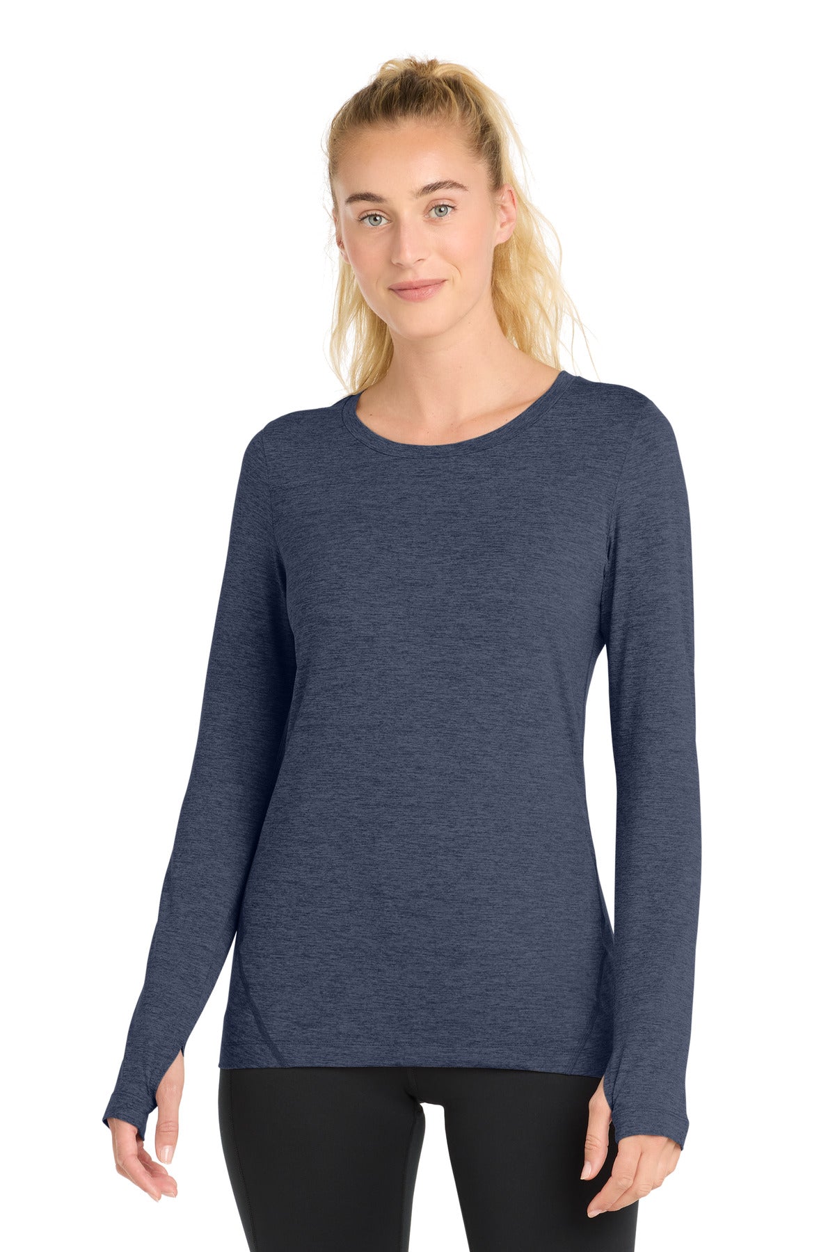 Sport-Tek Women's Exchange 15 Long Sleeve Crew LST710 Dark Denim Heather