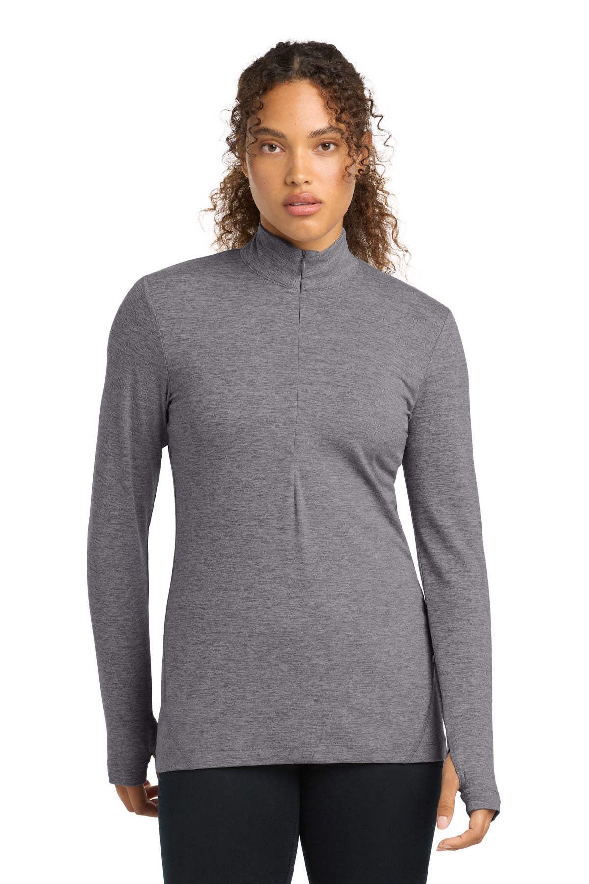 Sport-Tek Women's Exchange 15 Long Sleeve 1/2-Zip LST711 Grey Heather