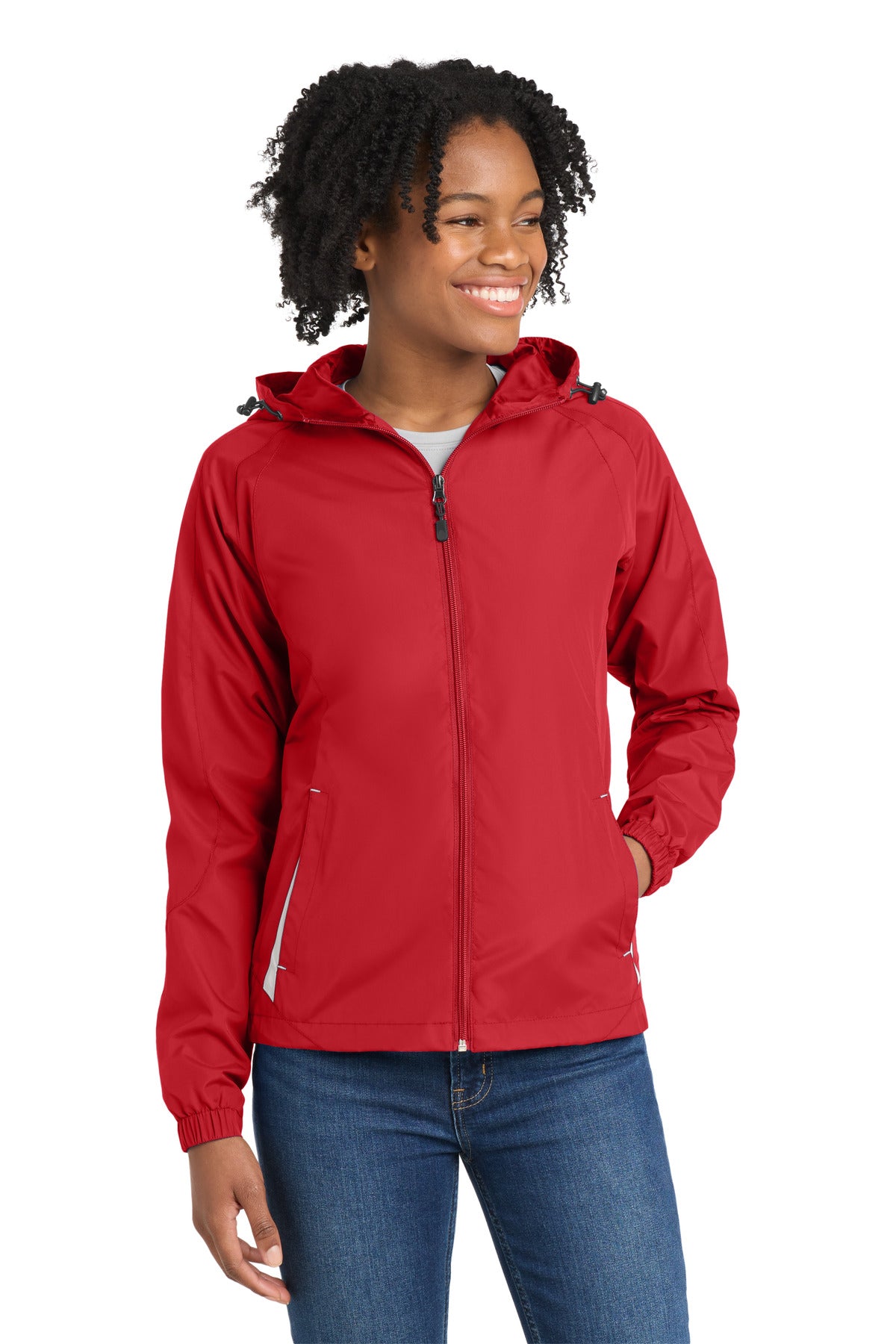 Sport-Tek Women's Colorblock Hooded Raglan Jacket LST76 True Red/ White