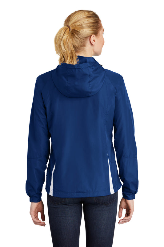 Sport-Tek Women's Colorblock Hooded Raglan Jacket. LST76 True Royal/ White