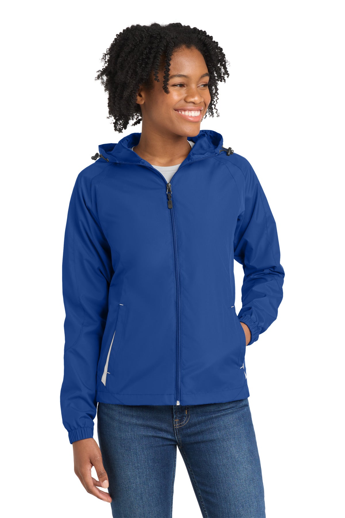 Sport-Tek Women's Colorblock Hooded Raglan Jacket LST76 True Royal/ White
