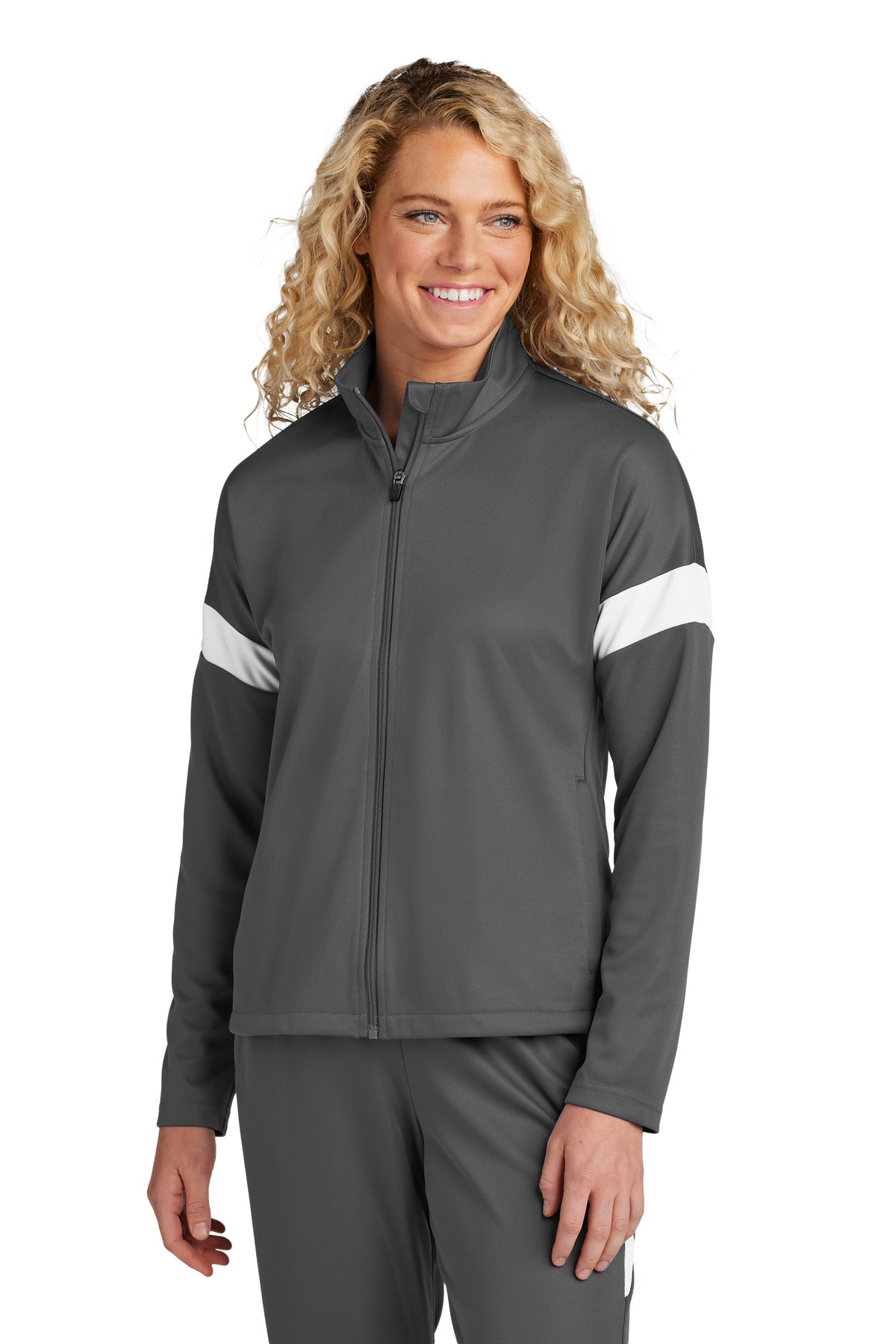 Sport-Tek Women's Travel Full-Zip Jacket LST800 Iron Grey/ White