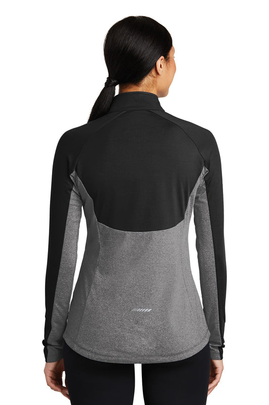 Sport-Tek Women's Sport-Wick Stretch Contrast 1/4-Zip Pullover. LST854 Black/ Charcoal Grey Heather