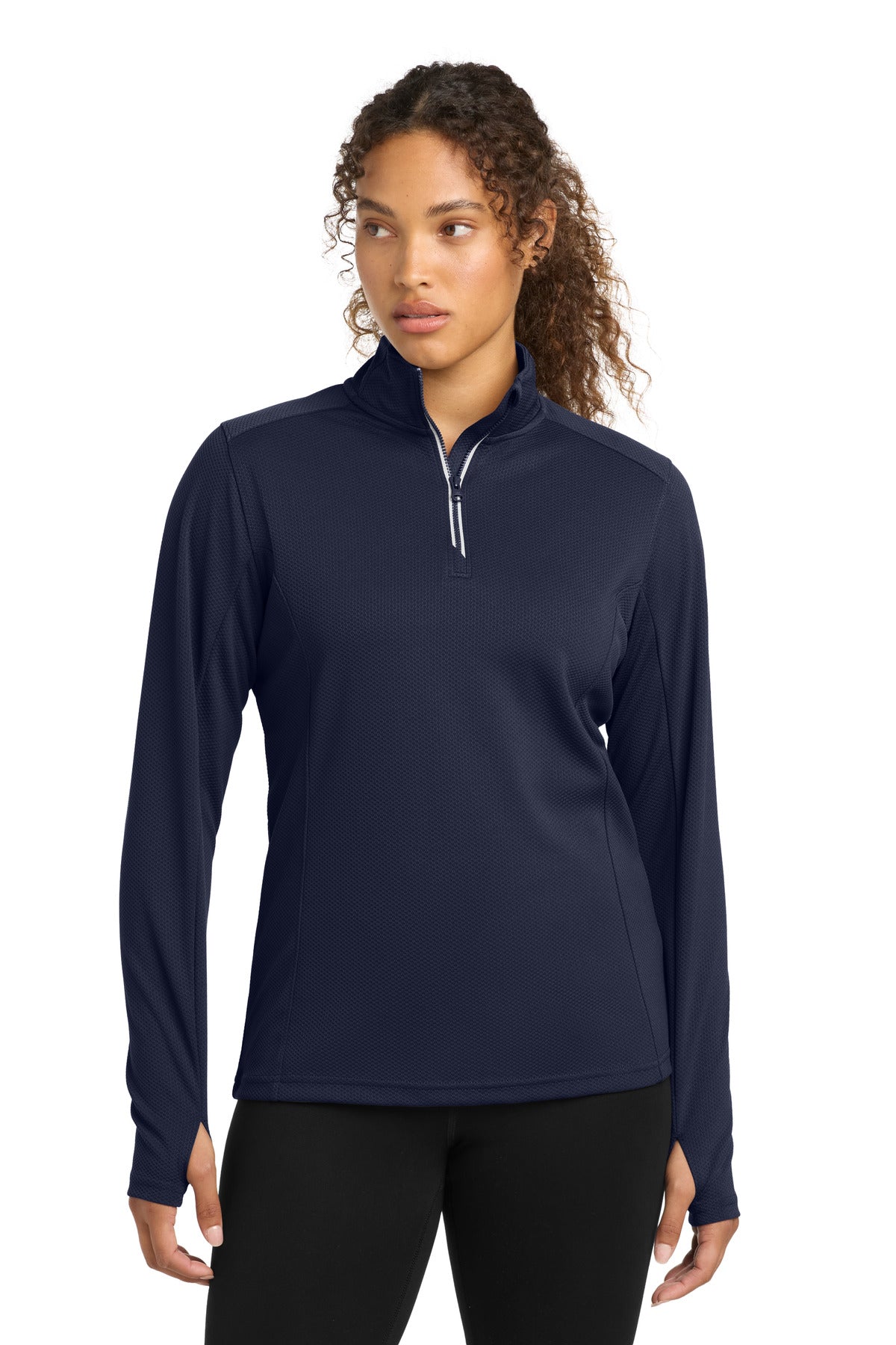 Sport-Tek Women's Sport-Wick Textured 1/4-Zip Pullover LST860 True Navy