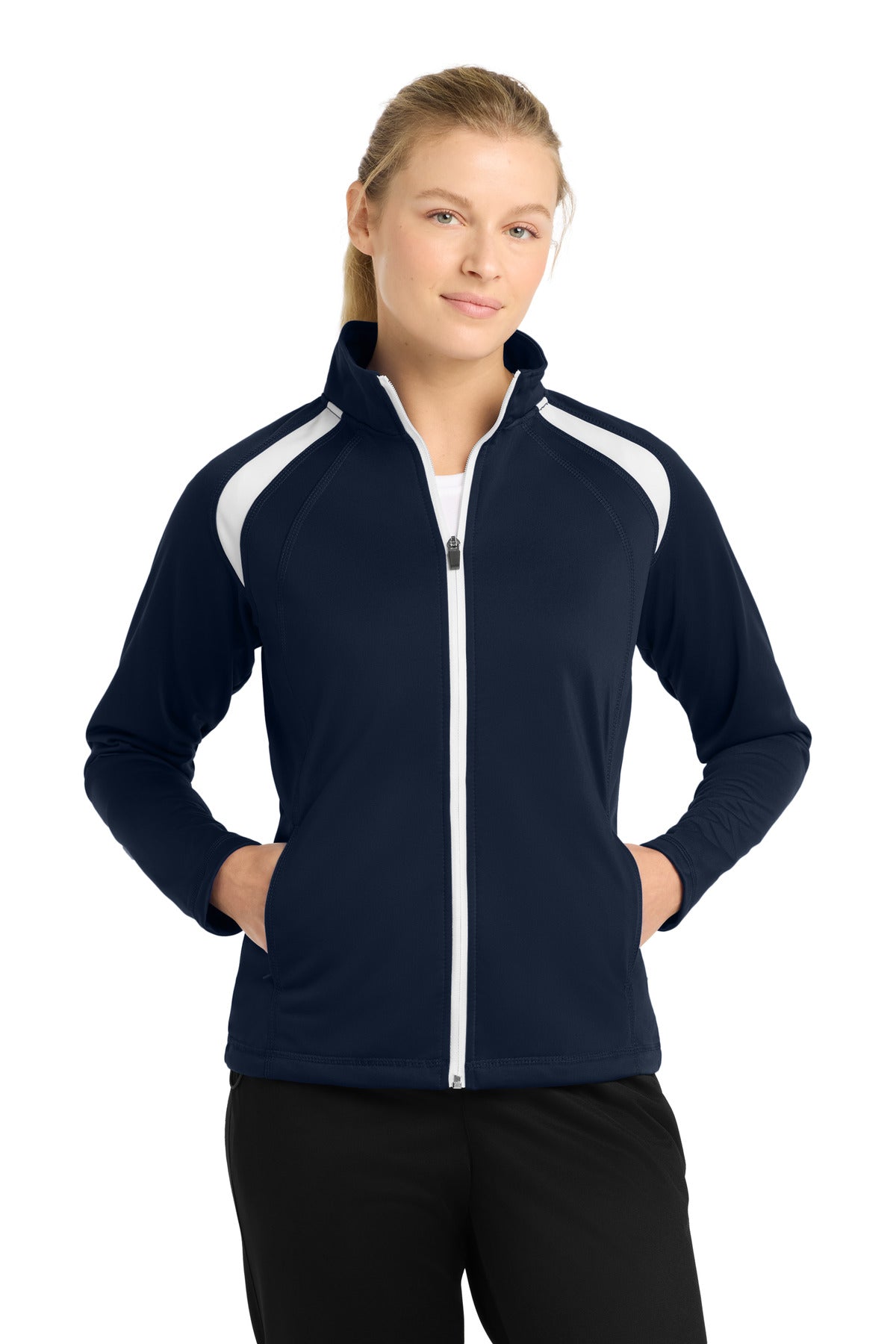 Sport-Tek Women's Tricot Track Jacket LST90 True Navy/ White