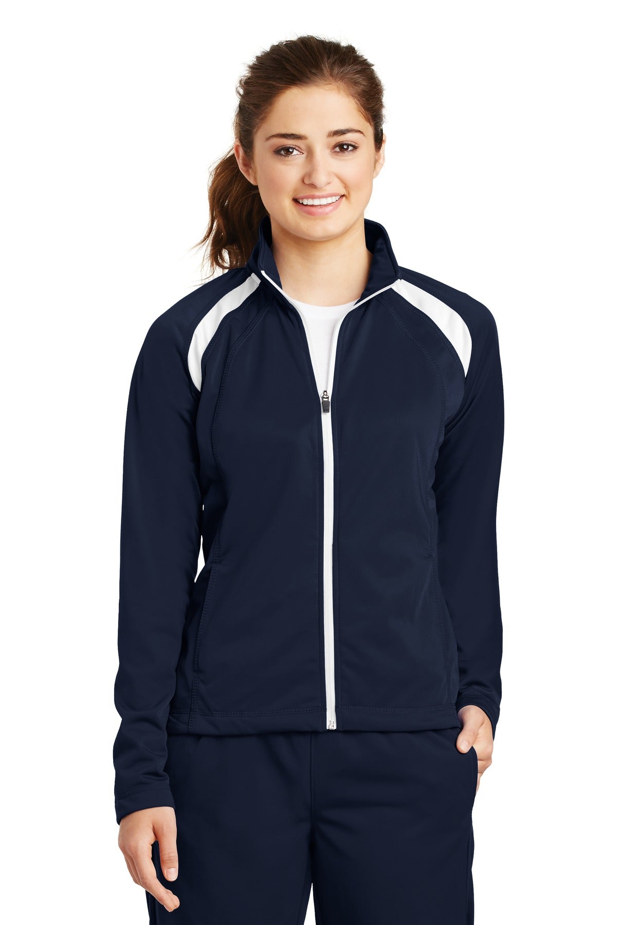 Sport-Tek Women's Tricot Track Jacket. LST90 True Navy/ White