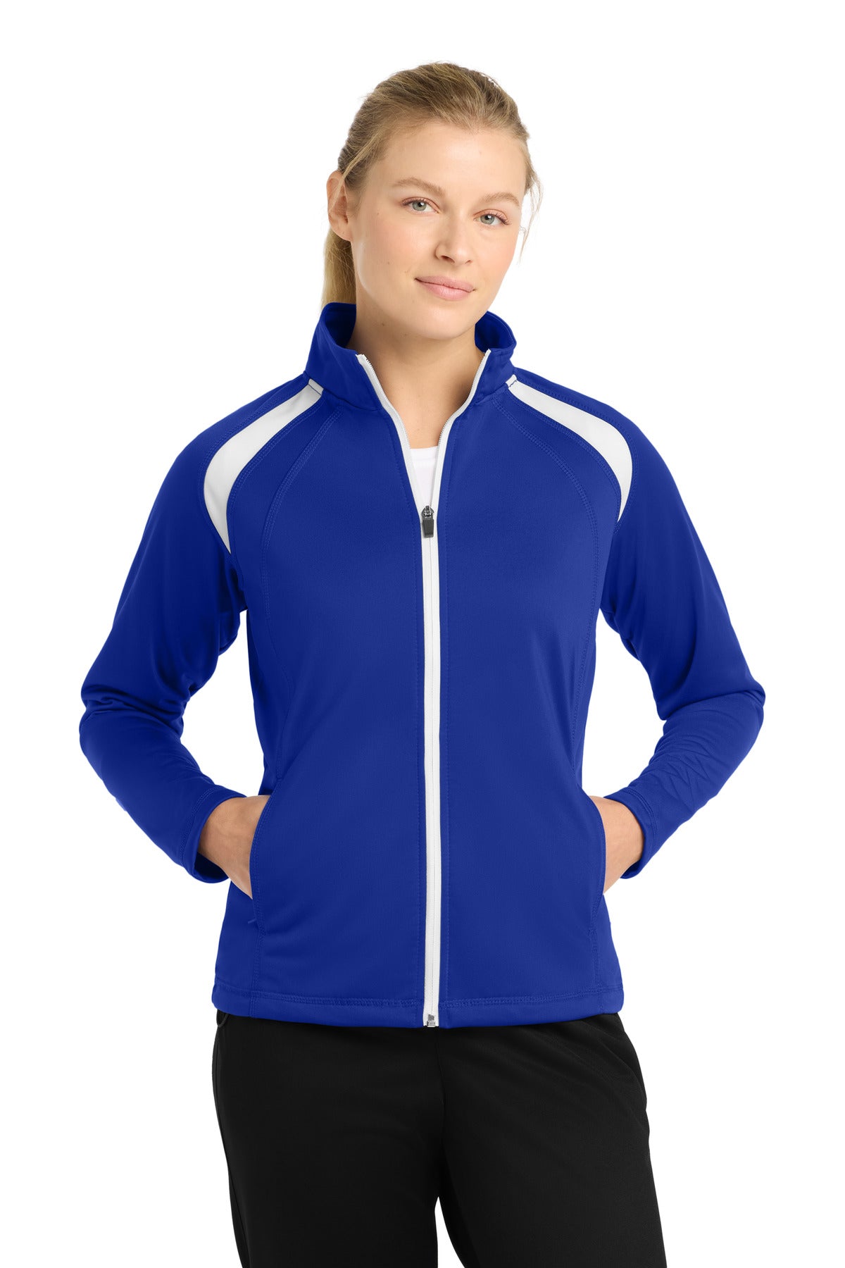Sport-Tek Women's Tricot Track Jacket LST90 True Royal/ White