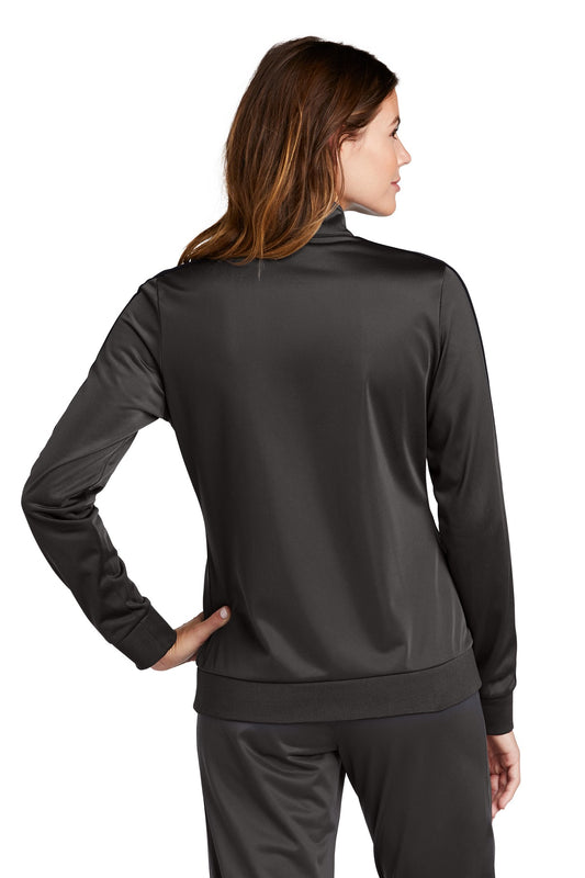 Sport-Tek Ladies Tricot Sleeve Stripe Track Jacket. LST94 Graphite/ Black