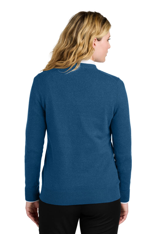 Port Authority Women's Easy Care V-Neck Sweater LSW2850 Aegean Blue Heather