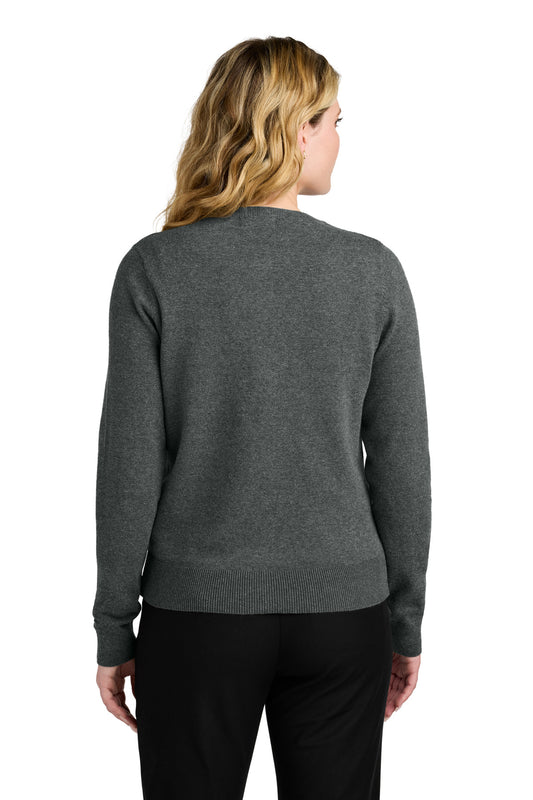 Port Authority Women's Easy Care Crewneck Cardigan Sweater LSW2870 Charcoal Heather