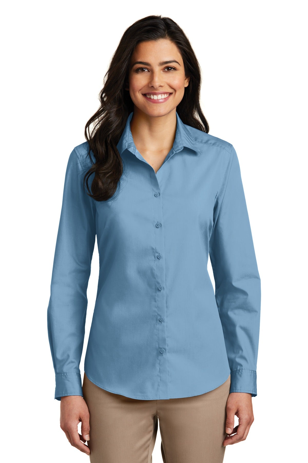 Port Authority Women's Long Sleeve Carefree Poplin Shirt LW100 Carolina Blue