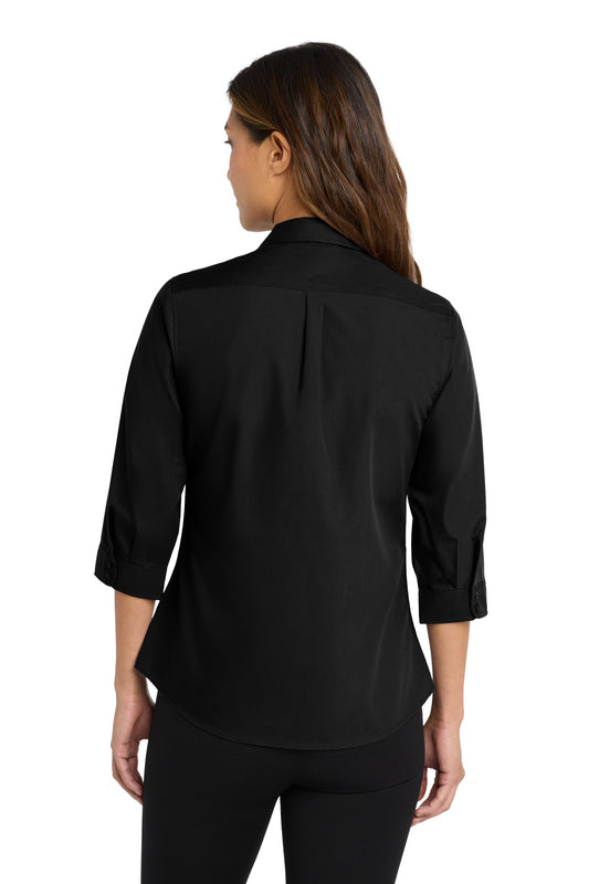 Port Authority Women's 3/4-Sleeve Carefree Poplin Shirt. LW102 Deep Black