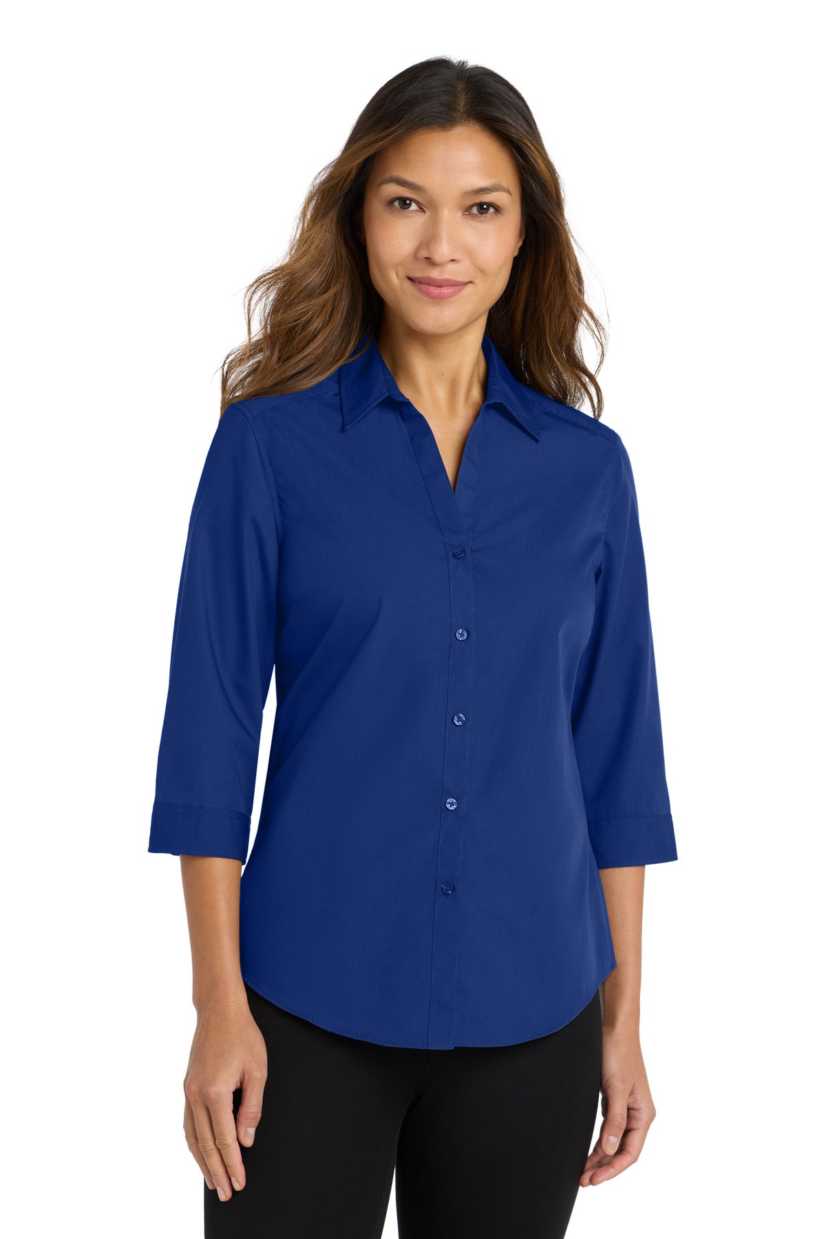 Port Authority Women's 3/4-Sleeve Carefree Poplin Shirt LW102 True Royal