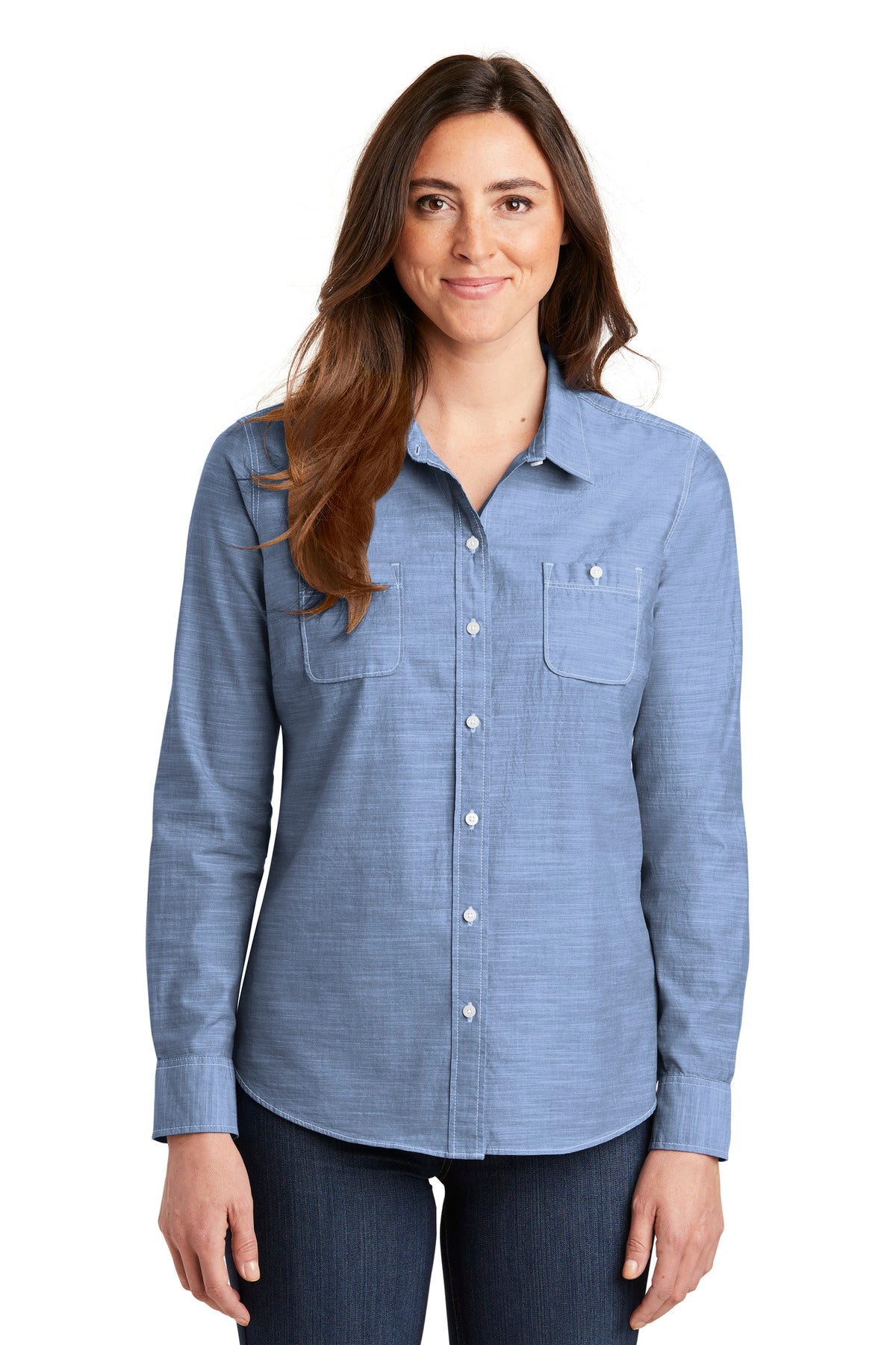 Port Authority Women's Slub Chambray Shirt LW380 Light Blue