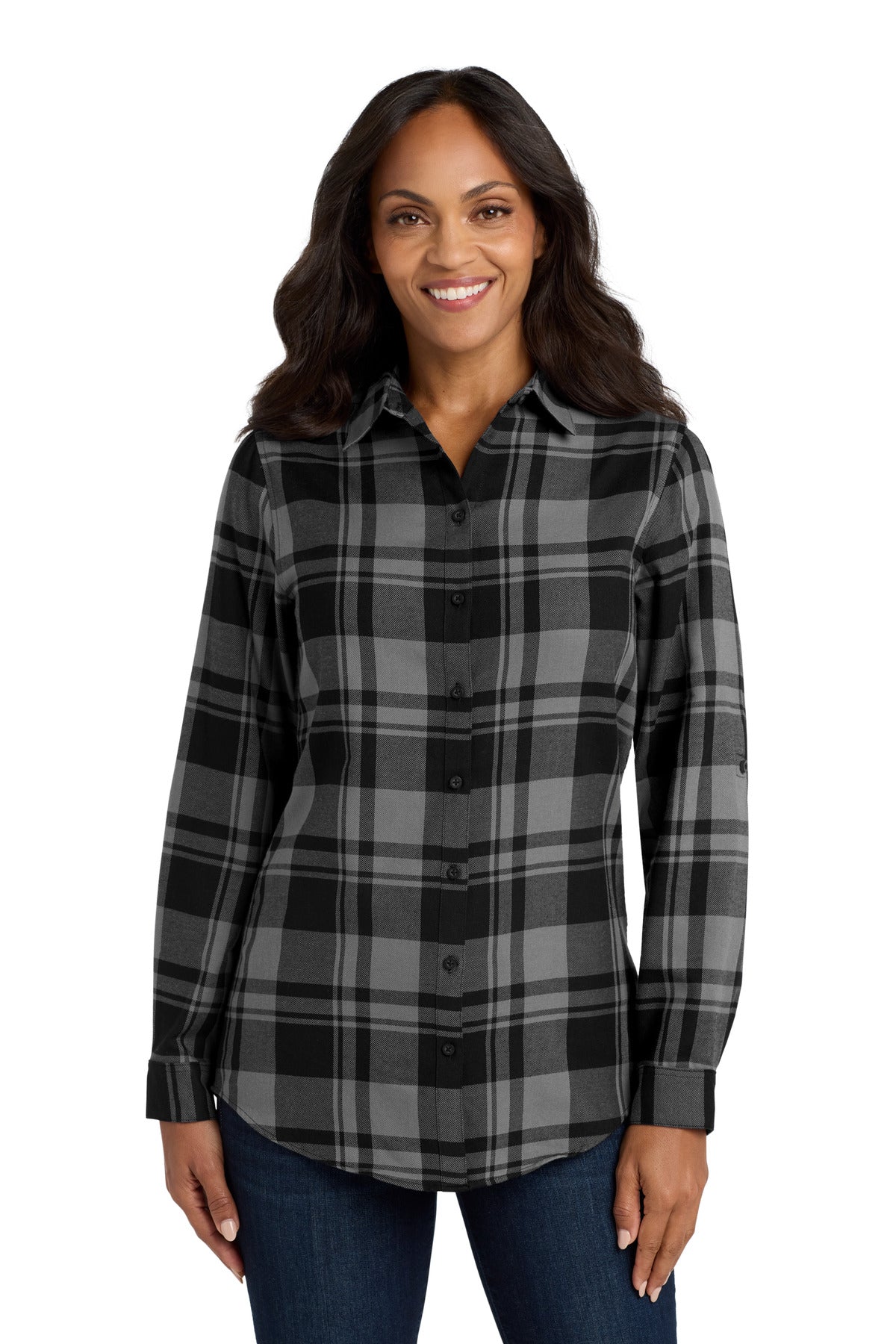 Port Authority Women's Plaid Flannel Tunic LW668 Grey/ Black