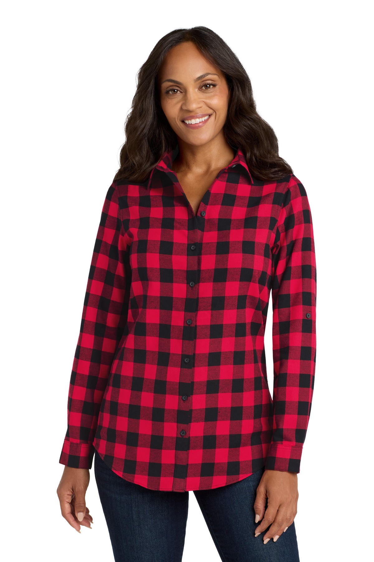 Port Authority Women's Plaid Flannel Tunic LW668 Red/ Black Buffalo Check