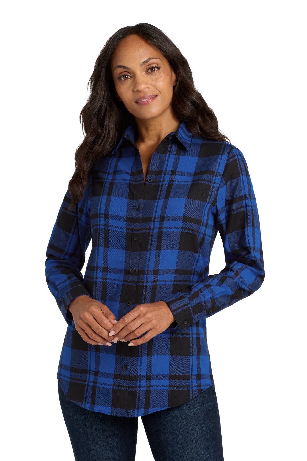 Port Authority Women's Plaid Flannel Tunic LW668 Royal/ Black
