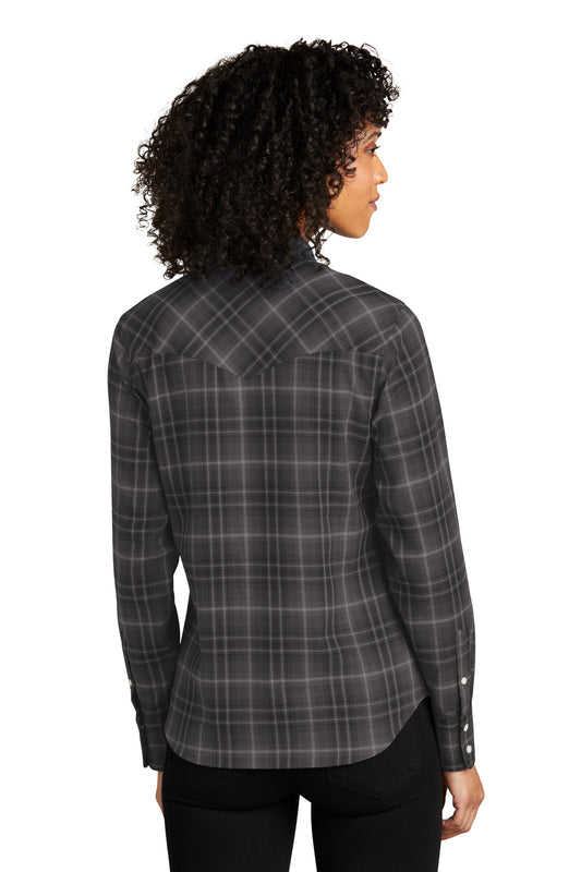 Port Authority Women's Long Sleeve Ombre Plaid Shirt LW672 Deep Black