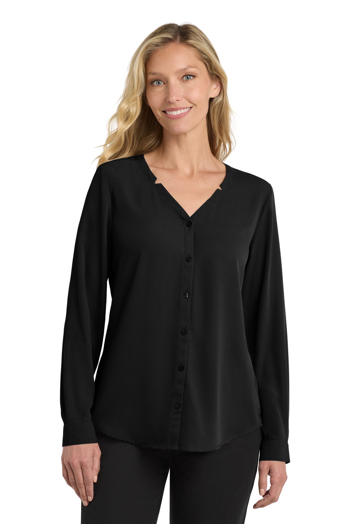Port Authority Women's Long Sleeve Button-Front Blouse LW700 Black